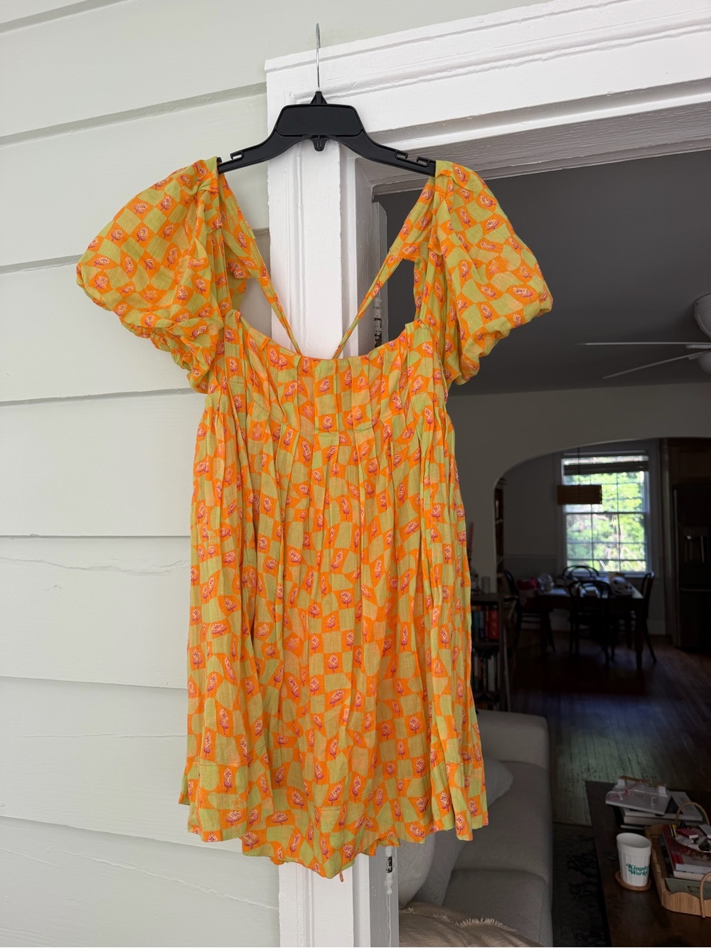 Free People Yellow Orange Mini Dress with Puff Sleeves